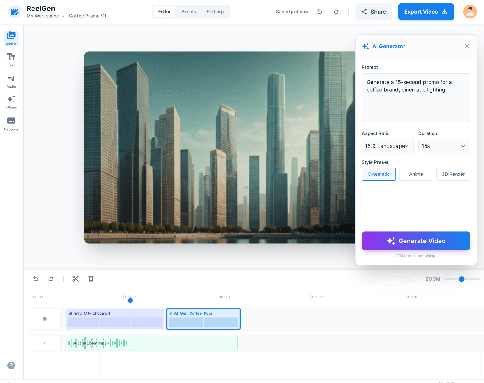 ReelGen AI-powered video generation tool